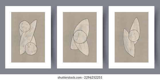 Abstract forms simplicity minimalism wall art print. Wall artwork for interior design. Bundle, set. Printable minimal abstract forms poster. Contemporary decorative background with minimalism.