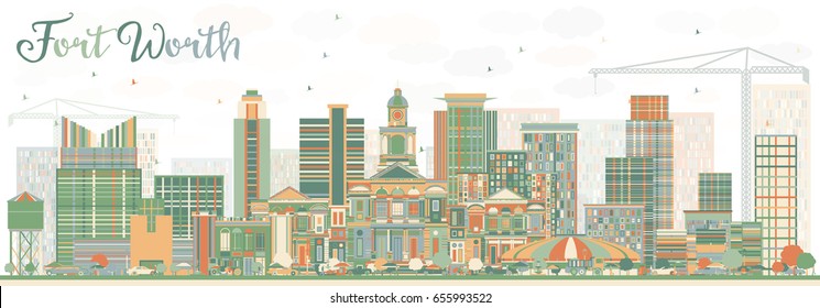 Abstract Fort Worth Skyline with Color Buildings. Vector Illustration. Business Travel and Tourism Concept with Modern Architecture. Image for Presentation Banner Placard and Web Site.