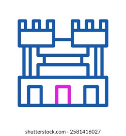 Abstract fortress with bold outline and pink door