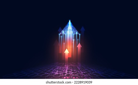 Abstract forward light perspective on blue background digital futuristic modern hi-tech space