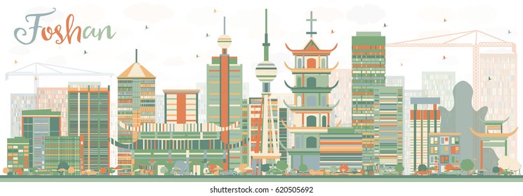 Abstract Foshan Skyline with Color Buildings. Vector Illustration. Business Travel and Tourism Concept with Modern Architecture. Image for Presentation Banner Placard and Web Site.