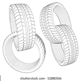 Abstract Four Car Wheel Tire In Chain Vector 12