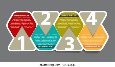 Resumen de cuatro pasos de color esquema de fondo con números y lugar para texto