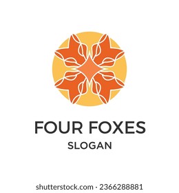 Abstract four foxes logo design