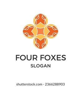 Abstract four foxes logo design
