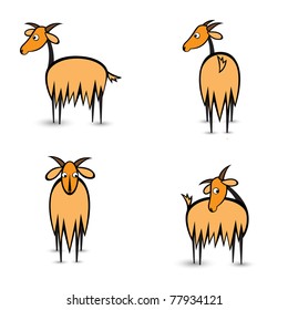 Abstract four goats in different positions. Illustration on white background