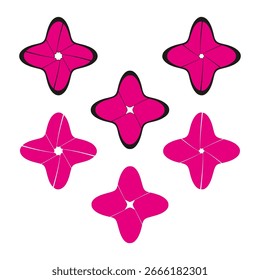 Abstract four leaf clover. Pink geometric shapes Vector. Decorative floral elements. Black background illustration. EPS 10.
