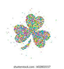Abstract four leaf clover, St. Patrick's Day splash multicolored circles. Vector illustration.