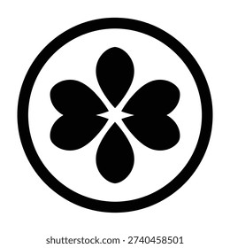 Abstract four leaf clover symbol inside a circle minimalist black and white graphic representation of luck and fortune clean geometric design element for good omen concepts and spring themes