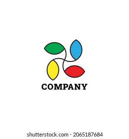Abstract four leaves logo in multiple colors such as red, green, blue, and yellow applied for the internet and technology business. four flowers or windows simple symbol logo vector