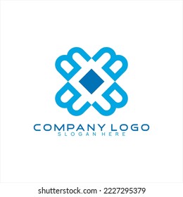 Abstract four letter B vector logo design with a square in the middle.