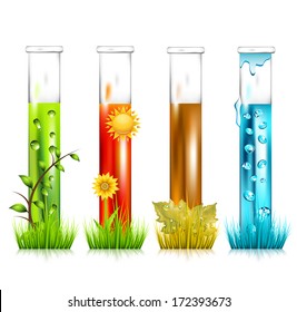 Abstract four seasons concept with test tube. 