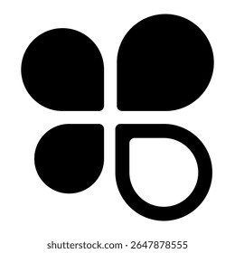 Abstract Four-Petal Flower Icon  Black and White Graphic Design Element