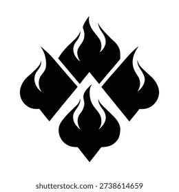 Abstract Four-Way Fire Flame Logo Icon with Geometric Lotus Symmetry