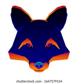 Abstract fox head isolated on white. Graphic cartoon fox portrait painted in imaginary colors for design card, invitation, banner, book, scrapbook, t-shirt, poster, sketchbook, album etc.