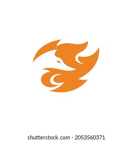 Abstract Fox Head in Negative Space and Fire Icon Logo Design