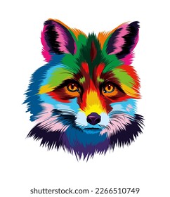 Abstract Fox head portrait from multicolored paints  Splash watercolor  colored drawing  realistic  Vector illustration paints
