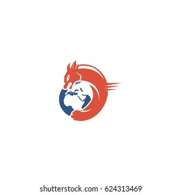 abstract fox hug earth logo