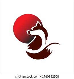Abstract Fox Logo Under Blood Moon, Design Modern Animal Mascot Vector Graphic Element and Template Ideas