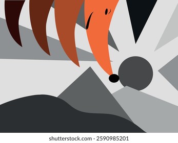 Abstract fox on sunset background