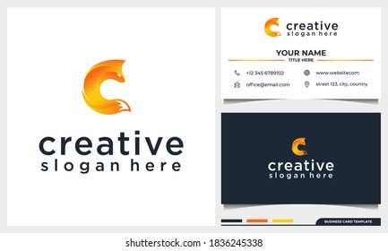 Abstract Fox, orange Wolf with letter C initial and business card template