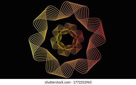 Abstract fractal background,Yellow and Orange Gradient Wave Illustration on Black Background,Vector abstract fractal.