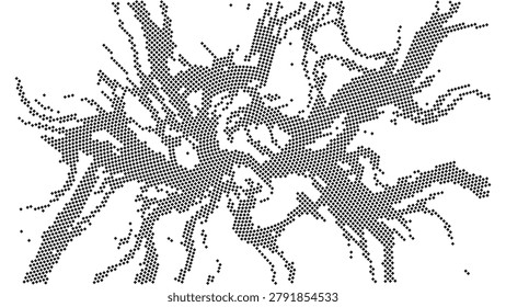 Abstract Fractal Branch Dot Pattern Background, Organic Geometric Network Texture with Expanding Structure, Modern Monochrome Vector Illustration Design