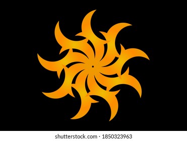 Abstract fractal circular spiral transition. Yellow circular fractal spirograph. Geometric fractal spirograph. Yellow Fractal