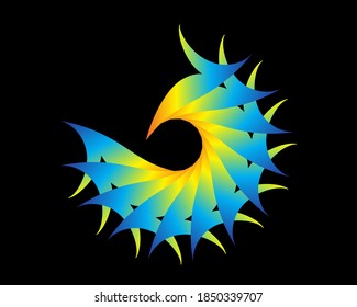 Abstract fractal with a creative and cool yellow blue bird shape