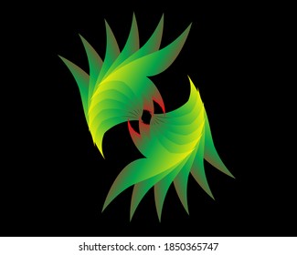 Abstract fractal with a creative and cool yellow green flower shape