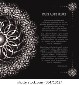 Abstract fractal flowers with copy space on black background. Vector illustration.