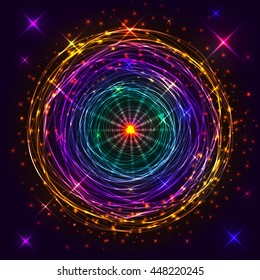 Abstract fractal golden background with crossing circles and ovals. Vector illustration.