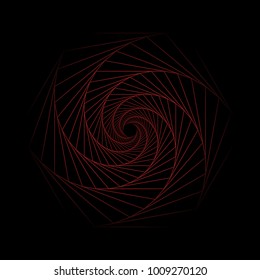 Abstract fractal hexagon bright red on a black background.