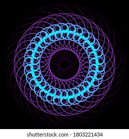 Abstract fractal pattern in the shape of a circular ornament such as eyeballs. Fractal vector image with circular eyeball transitions.