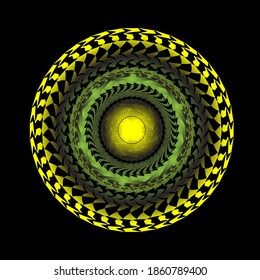 Abstract fractal pattern in the shape of a eyesight. fractal star grid vector image with circular transitions. dark yellow colorful eyesight