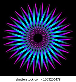 Abstract fractal pattern in the shape of a flower star. fractal star grid vector image with circular transitions. purple blue colorful