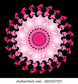 Abstract fractal pattern in the shape of a flower star. fractal star grid vector image with circular transitions. pink colorful kaleidoscope. ornament mandala. spirograph