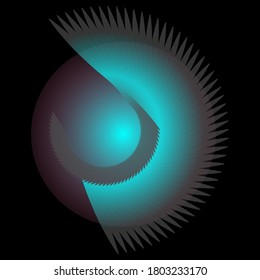 Abstract fractal pattern in the shape of a half circular with fin