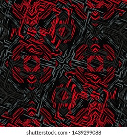 Abstract fractal seamless pattern of black, gray, and red shades
