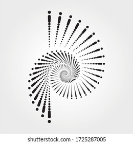 Abstract fractal spiral dots monochrome background. Fractal dots logo. Vector design element for multipurpose use. 