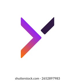 Uma letra abstrata e fragmentada 'y' em um gradiente de roxo a laranja, com um segmento roxo separado e mais escuro, sugerindo uma forma moderna e quebrada ou evolutiva