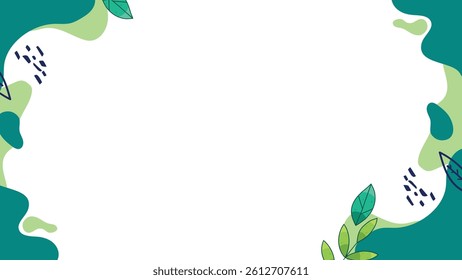 An abstract frame background with green color geometric shapes, dots, and lines for presentation