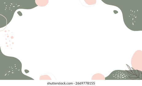 Fondo de marco Abstractas con Formas geométricas de color rosa y verde grisáceo, puntos, líneas para la presentación.