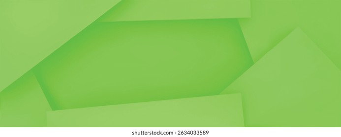 Abstract frame background from sheets of Neon Green paper. Flat lay of Green paper sheet background. Neon Green background. 3D vector illustration.