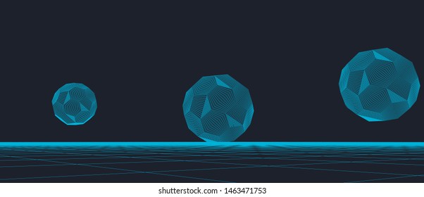 Abstract frame background. Technology mesh illustration with balls.