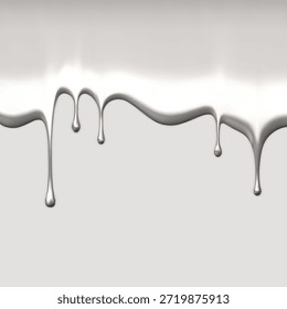 Marco Abstractas con un borde de goteo de líquido de cromo sobre un fondo gris. Metal fundido, mercurio, pintura, esmalte. Y2K. Gotas fluidas. Plantilla de Fondo de pantalla. Efecto realista. Ilustración vectorial.