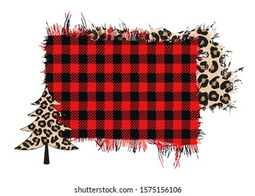 
Abstract frame with a Christmas tree. Buffalo Plaid and leopard print. Party Decor. Place for text. Vector illustration.
