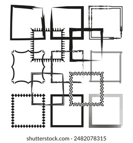 Abstract frame collection. Black and white. Various styles. Vector graphic elements.