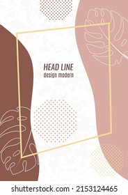 Abstract frame, color wave, monstera leaf. Vector background illustration, modern art graphics, posters, banners, brochures with place for text.