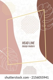 Abstract frame, color wave, monstera leaf. Vector background illustration, modern art graphics, posters, banners, brochures with place for text.